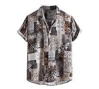 Camicia Manica Corta Uomo, Polo Uomo Camicia da Uomo Primaverile Camicia A Maniche Corte Stampata Casual con Risvolto di Grandi Dimensioni per Vacanze in Spiaggia (Grey M)