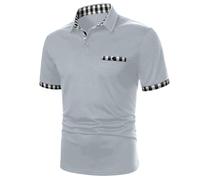 Camicia Manica Corta Uomo Quadri - Camicia Uomo con Tasca Petto Polo Sport Confortevole Camicia Casual Polo Slim Fit Top Trendy Top Baseball Camicia A Collo Rabattato Top Top, grigio, L