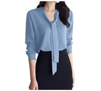 Camicia Manica Lunga Donna Scollo A V - Camicetta Da Lavoro di Grandi Dimensioni Tshirt con Nodo E Nastro Pack Tinta Unita Alto Tinta Unita Casual Top Chic E Elegante per Ufficio Business