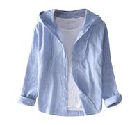 Camicia Maniche Corte Uomo - Camicia in Lino Tinta Unita a Maniche Lunghe con Cappuccio e Protezione Solare alla Moda per la Primavera e L'Estate dei Nuovi Uomini (Sky Blue XXXXL)