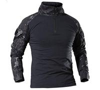 Camicia Maniche Lunghe Tattica Militare Uomo T-Shirt Combattimento Caccia Traspirante ad Asciugatura Rapida Top da Esterno Anteriore Camuffamento Camicie Softair Pitone Nero XL