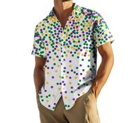 Camicia Mardi Gras con bottoni da uomo, a righe, a maniche corte, da spiaggia, con bottoni, per le vacanze, da viaggio, Carnevale Polka Dots, L