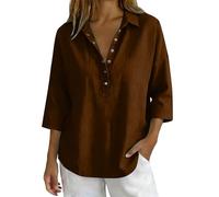 Camicia Mare Donna, Camicetta Donna Estiva Manica Tre Quarti Moda Camicie Cotone Lino Elegante Blusa Curvy Casual Shirts da Spiaggia Classico Leggera Comoda Lavoro Viaggi Uso Quotidiano caffè L