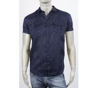 CAMICIA MARKUP IN LINO 100% MANICA CORTA BIANCA E BLU CON TASCHINI
