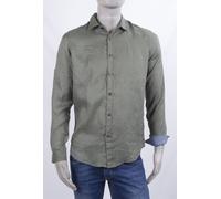 CAMICIA MARKUP IN LINO 100% VERDE MILITARE CON COLLETTO E DETTAGLIO SULLA MANICA