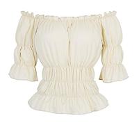 Camicia Medieval da donna con spalle scoperte - Top gotico a maniche sbuffate retrò vittoriano chic corte tunica rinascimentale Steampunk Halloween Carnevale Cosplay Casual Top 2025, bianco, S