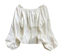 Camicia Medieval da donna, spalle scoperte, top gotico, manica lunga, steampunk, chic, cortile, vintage, tunica tinta unita, rinascimentale, Halloween, carnevale, cosplay, taglio casual corto, bianco