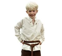 Camicia Medievale Colin per Bambino - Ideale per Travestimenti da Cavaliere, Giochi di Ruolo dal Vivo (Larp), Carnevale - Diversi Modelli - Bianco Sporco - 9-11 Anni