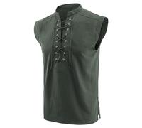 Camicia medievale da uomo con lacci, costume vichingo, costume rinascimentale, vittoriano, steampunk, pirata, camicia da uomo, canotta estiva, senza maniche, da spiaggia, con lacci, in lino, A verde.,
