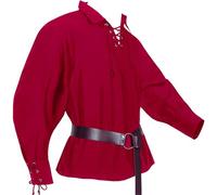 Camicia medievale da uomo con risvolto sottile, tinta unita, con scollo a V, vestibilità larga, stile vichingo, da pirata, stile gotico, steampunk, Colore: rosso, M