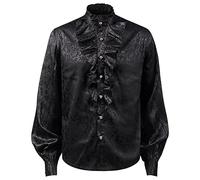 Camicia medievale da uomo con volant, maglietta gotica, a maniche lunghe, costume rinascimentale, vichingo vittoriano, steampunk, cosplay top, C nero., S