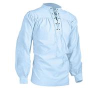 Camicia medievale da uomo di grandi dimensioni- Camicia a maniche lunghe con lacci casual ampia camicetta chic vintage tinta unita Steampunk Top per corte gotica rinascimentale Halloween Carnevale