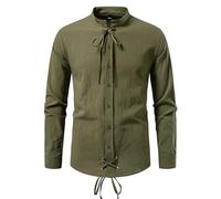 Camicia medievale da uomo, in lino, stile steampunk, a maniche lunghe, estiva, universale, adatta per cosplay, carnevale, costume rinascimentale, stile retrò, verde militare, L