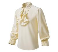 Camicia medievale da uomo in stile gotico, a maniche lunghe, con volant vittoriano rinascimentale, per cosplay, top, steampunk, pirata, per uomo, tinta unita, vintage, a maniche lunghe, O kaki, S