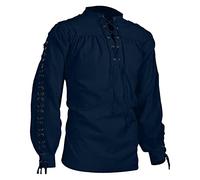 Camicia Medievale Uomo, Costume Pirata Uomo Pirata Medievale Costume,on Lacci E Polsini in Pizzo, con Volant sul Davanti, per Cosplay Coloniale Rinascimento Donna Abbigliamento Costume di Halloween