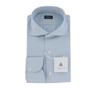 Camicia Micro-Check Azzurra Chiara Finamore Napoli - Slim - (FN127241)