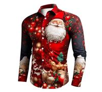Camicia Natale Uomo, Camicia Uomo Manica Lunga Brutta Divertente Manica Lunga Abbottonata Pupazzo di Neve Elfo Babbo Natale Renna Stampa Camicia Elegante Uomo per La Festa di Natale