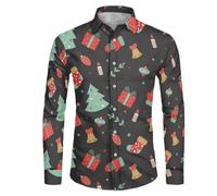 Camicia Natale Uomo, Camicie da Uomo Casual Brutta Divertente Manica Lunga Abbottonata Pupazzo di Neve Elfo Babbo Natale Renna Stampa Camicia da Lavoro per La Festa di Natale