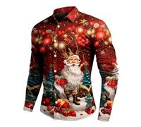 Camicia Natale Uomo, Camicie Uomo Manica Lunga Eleganti Brutta Divertente Manica Lunga Abbottonata Pupazzo di Neve Elfo Babbo Natale Renna Stampa Camicia da Lavoro per La Festa di Natale