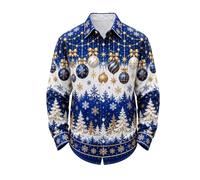 Camicia Natale Uomo Manica Lunga Blu Inverno Foresta Stampa Button Down | Bella stampa invernale con alberi innevati eleganti ornamenti da appendere offre un fascino sereno festivo