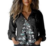 Camicia natalizia a maniche lunghe da donna camicetta da donna camicia in cotone di Natale 2025 stampata moda button down camicie casual top a maniche lunghe camicetta tuniche per la vita quotidiana
