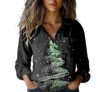Camicia natalizia a maniche lunghe da donna camicetta da donna camicia in cotone di Natale 2025 stampata moda button down camicie casual top a maniche lunghe camicetta tuniche per la vita quotidiana
