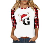Camicia natalizia da donna, camicetta casual da donna, autunno/inverno, maniche a sette quarti, stampa con lettere di Natale, maglietta a maniche lunghe, tuniche per festival, regali di Natale