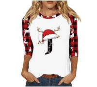 Camicia natalizia da donna, camicetta casual da donna, autunno/inverno, maniche a sette quarti, stampa con lettere di Natale, maglietta a maniche lunghe, tuniche per festival, regali di Natale