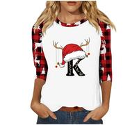 Camicia natalizia da donna, camicetta casual da donna, autunno/inverno, maniche a sette quarti, stampa con lettere di Natale, maglietta a maniche lunghe, tuniche per festival, regali di Natale