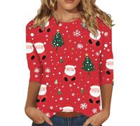 Camicia natalizia da donna, camicetta casual, top natalizio da donna, maniche a tre quarti, con stampa, girocollo, camicie natalizie, tuniche per la vita quotidiana, regali di Natale, Wh1, 4XL