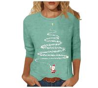 Camicia natalizia da donna con albero luminoso - Camicetta a maniche a tre quarti con scollo rotondo e design aderente per feste, 01 Menta Verde, XXX-Large