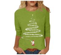 Camicia natalizia da donna con albero luminoso - Camicetta a maniche a tre quarti con scollo rotondo e design aderente per feste, 01 verde, XXL