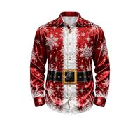 Camicia natalizia da uomo, a maniche lunghe, con bottoni, per Natale | Misto poliestere liscio come la seta, elegante abbigliamento per cene e feste, abbigliamento da ballo per feste, senza pieghe