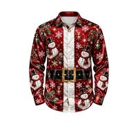Camicia natalizia da uomo, a maniche lunghe, con bottoni, per Natale | Misto poliestere liscio come la seta, elegante abbigliamento per cene e feste, abbigliamento da ballo per feste, senza pieghe