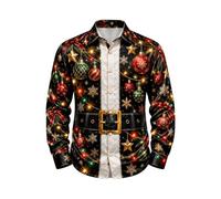 Camicia natalizia da uomo, a maniche lunghe, con bottoni, per Natale | Misto poliestere liscio come la seta, elegante abbigliamento per cene e feste, abbigliamento da ballo per feste, senza pieghe