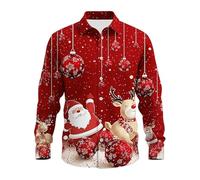 Camicia natalizia da uomo a maniche lunghe con design 3D con paillettes di Babbo Natale, stampa con alberi dorati, campane, abbigliamento per feste, feste di Natale ed eventi speciali, Y2-anguria