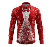 Camicia natalizia da uomo a maniche lunghe con design 3D con paillettes di Babbo Natale, stampa con alberi dorati, campane, abbigliamento per feste, feste di Natale ed eventi speciali, Y1-rosa acceso