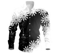 Camicia natalizia da uomo, divertente con stampa 3D, per il tempo libero, a maniche lunghe, con bottoni, con colletto alto, hawaiano, per festival, feste, abbigliamento casual, O nero., XL