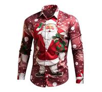 Camicia natalizia da uomo, divertente da uomo, a maniche lunghe, per il tempo libero, oversize, colletto rovesciato, con stampa Babbo Natale, a maniche lunghe, Colore: rosa., XXL