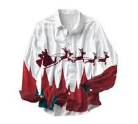 Camicia natalizia da uomo, divertente per Natale, slim fit, maglietta natalizia, da uomo, a maniche lunghe, con alce di Natale, divertente Natale, bianco, L