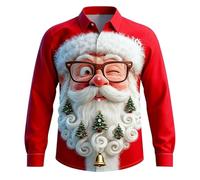 Camicia Natalizia da Uomo Stampa Hawaiana Camicia a Maniche Lunghe Brutta Camicie Festive con Stampa di Babbo Natale, per Le celebrazioni, Abbigliamento per Le Feste, Occasioni Casual o Semi-Formali