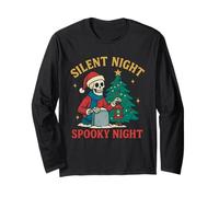 Camicia Natalizia Spooky Silent Night Funny Skeleton Xmas Maglia a Manica