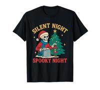 Camicia Natalizia Spooky Silent Night Funny Skeleton Xmas Maglietta