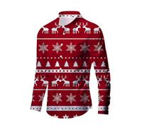Camicia Natalizia Uomo, Camice Uomo con Risvolto E Bottoni Stile Natalizio Maniche Lunghe Casual E alla Moda con Stampa 3D Digitale Camicia Rossa Uomo per La Festa di Natale