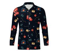 Camicia Natalizia Uomo, Camicia Uomo con Motivo Natalizio Maniche Lunghe Casual 3D Stampata Abbottonatura Divertente Stile Brutte Camicia Rossa Uomo per La Festa di Natale