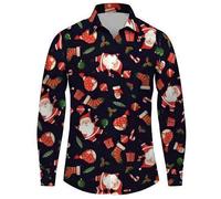 Camicia Natalizia Uomo, Camicia Uomo Manica Lunga Brutta Divertente Manica Lunga Abbottonata Pupazzo di Neve Elfo Babbo Natale Renna Stampa Hawaiana Camicia Slim Fit Camicia Uomo Regular Fit
