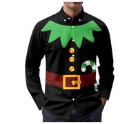 Camicia Natalizia Uomo, Camicia Uomo Manica Lunga con Bottoni Slim Fit T Shirt Vintage Elasticizzata Manica Lunga Elegante Gemelli Camicia Rossa Uomo per La Festa di Natale