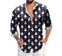 Camicia Natalizia Uomo, Camicia Uomo Slim Fit Brutta Divertente Manica Lunga Abbottonata Pupazzo di Neve Elfo Babbo Natale Renna Stampa Costume Babbo Natale per La Festa di Natale