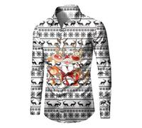 Camicia Natalizia Uomo, Camicie da Uomo con Risvolto Brutta Divertente Manica Lunga Abbottonata Pupazzo di Neve Elfo Babbo Natale Renna Stampa Camicia Rossa Uomo per La Festa di Natale