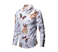 Camicia Natalizia Uomo, Camicie Uomo Manica Lunga Regular Fit Brutta Divertente Manica Lunga Abbottonata Pupazzo di Neve Elfo Babbo Natale Renna Stampa Camicia di Natale per La Festa di Natale